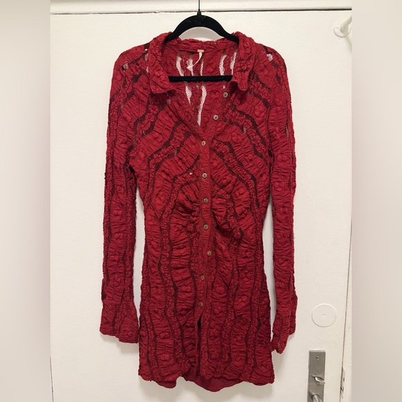 Free People Dresses & Skirts - Free People Shayla Lace Mini Dress in Red size L new never worn